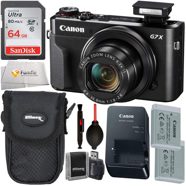 Canon PowerShot G7 X Mark II Digital Camera (Black) with Starter Accessory Bundle - Includes: Free SanDisk Ultra 64GB SDXC (Class 10) Memory Card, Replacement Battery + More