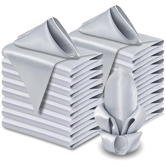 Aormenzy 60 Pack Silver Satin Napkins 17 x 17 Silky Napkins, Party Cloth Napkins Square Satin Napkins, Dining Table Napkins Soft Cloth Napkins for Wedding, Banquet, Party Decoration