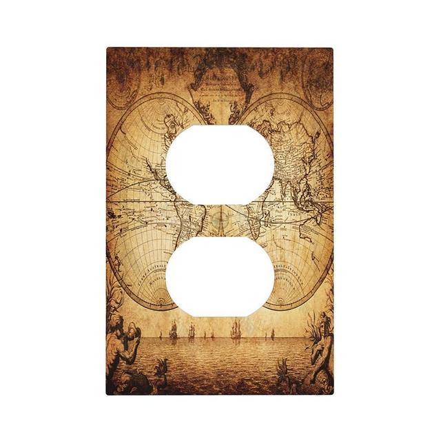 Ancient Vintage Old Nautical World Ocean Map Outlet Covers Wall Plate 1 Gang Single Duplex Light Switch Cover Decorative Electrical Switchplate Shabby Compass Historical Faceplate Art Bathroom Decor