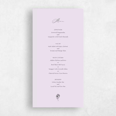 Lavender, Purple Wedding Menu - Lyra