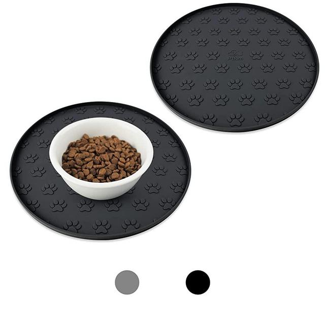 Ptlom Silicone Pet Feeding Mats for Food and Water, Foldable Pet Placemat Non-Slip Waterproof Mats for Small and Medium Cats and Dogs, Raised Edge Prevents Residue from Spilling onto The Floor, Black
