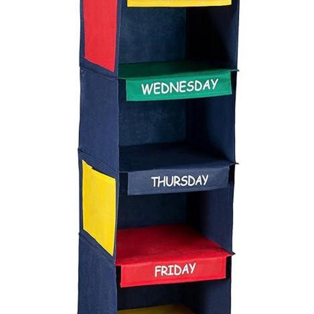 Handy Laundry Daily Activity Kids Closet Organizer, 11" X 11" X 48", Prepare & Organize a Week's Worth of Your Children's Clothing, Shoes and After School Activities, Hangs Directly on The Closet Rod