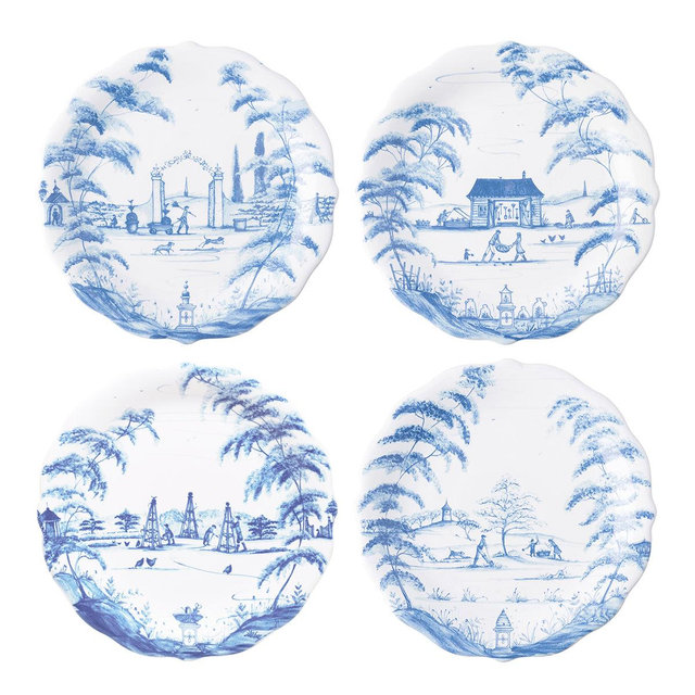 Country Estate Party Plates Set of 4 - Delft Blue