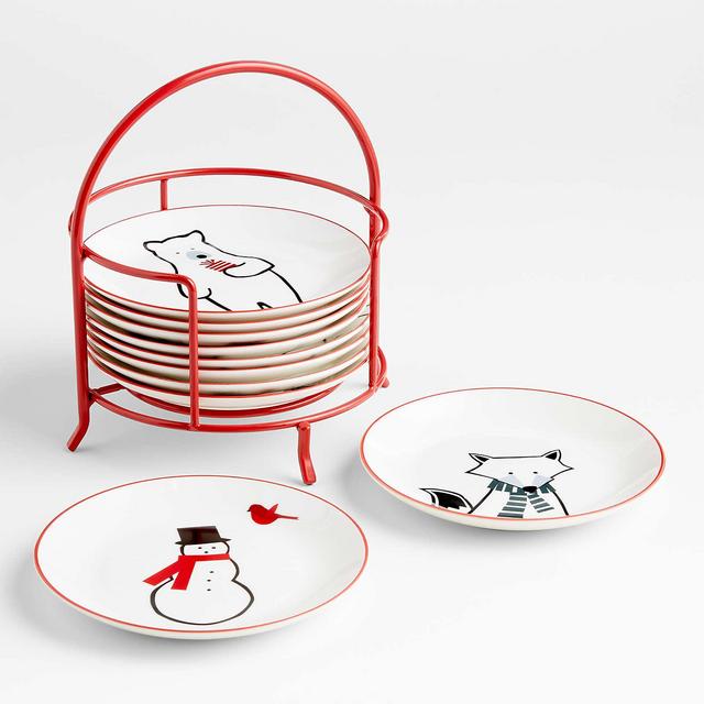 Arctic Friends Christmas Appetizer Plates with Stand, Set of 10