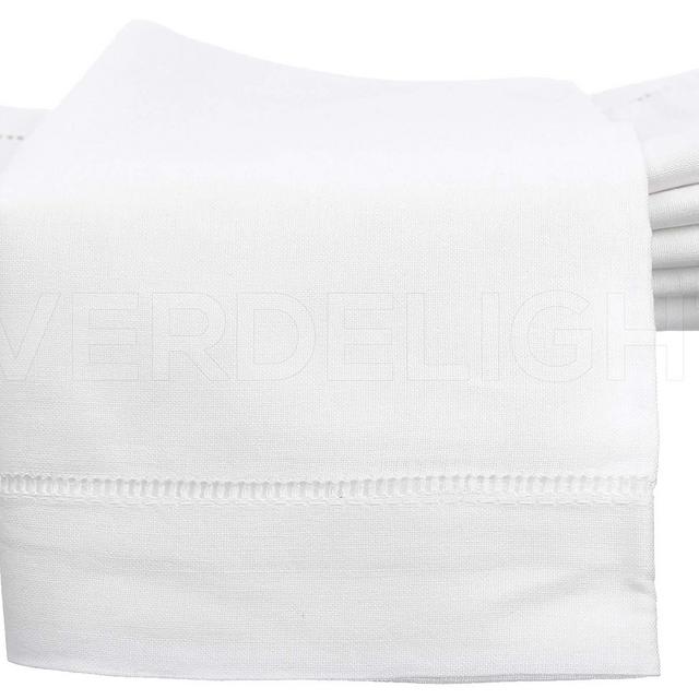 CleverDelights 12 White Hemstitch Dinner Napkins - 20 - 55/45 Linen Cotton Blend - 20 x 20 Ladder Hemstitch Cloth Dinner Napkins