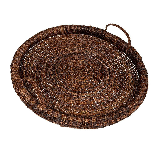 Creative Co-Op Artisanal Bankuan Braided Tray with Handles, Dark Brown