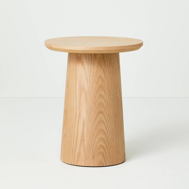 Round Wood Pedestal Accent Table Natural - Hearth & Hand™ with Magnolia