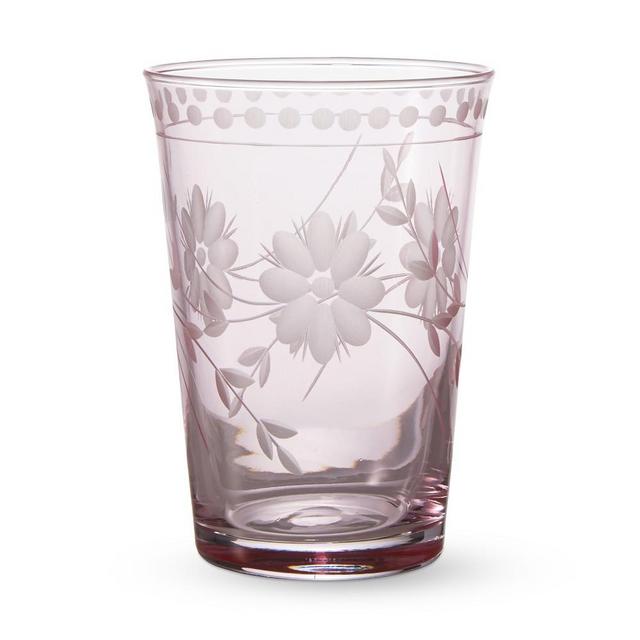 Vintage Etched Tumblers, Set of 4, Pink