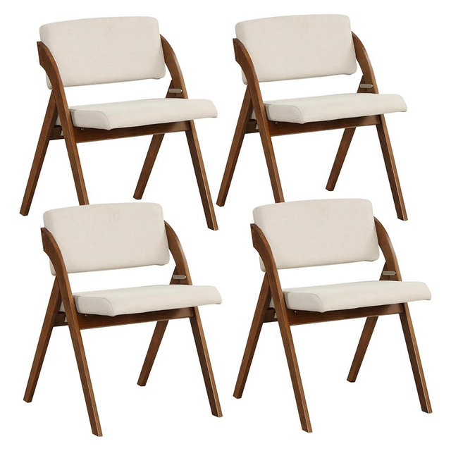 GOFLAME Folding Dining Chairs Set of 4, Upholstered Kitchen Chairs with Padded Seat & Backrest, Modern Side Chairs with Rubber Wood Legs for Home Office Events, Wedding, No Assembly Needed, Walnut