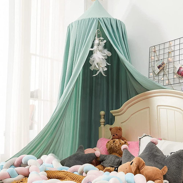 Kertnic Bed Canopy for Girls, Soft Pink Princess Canopy for Girls Bed, Dreamy Decor Frills Bed Canopies for Kids Room, Hanging Canopy Bedding Drapes Toddler Reading Nook Play Tent (Green)