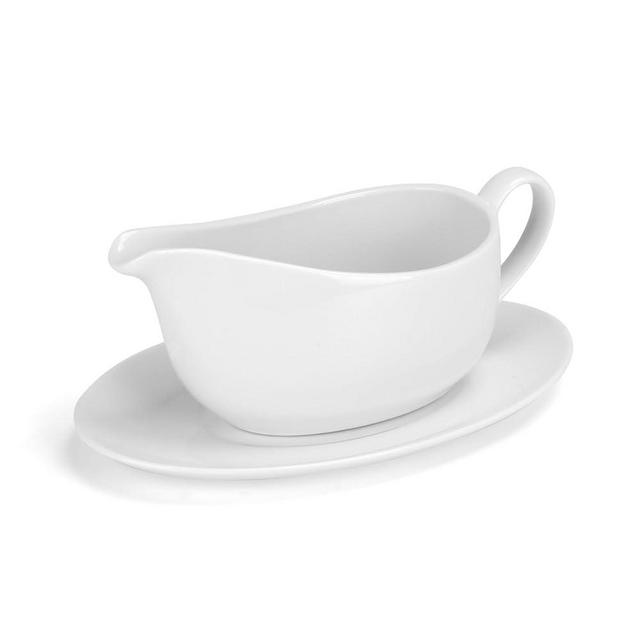 ShineMe Gravy Boat with Saucer, 14oz Porcelain Creamer Pitcher with Handle, White Serving Dishes for Holding Milk, Gravy, Sauce, Coffee Creamer, Salad Dressing...