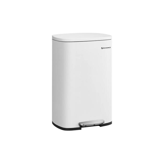 SONGMICS 13.2 Gallon Trash Can, Stainless Steel Kitchen Garbage Can, Recycling or Waste Bin, Soft Close, Step-On Pedal, Removable Inner Bucket, White