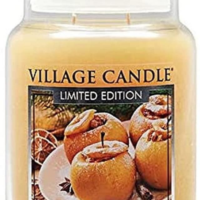 Village Candle Spiced Vanilla Apple, Large Glass Apothecary Jar Scented Candle, 21.25 oz, Ivory