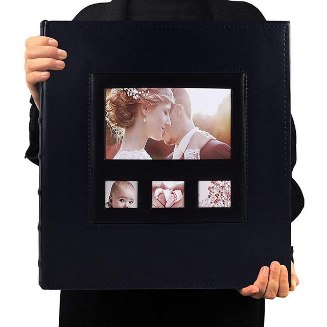 RECUTMS Photo Album 4x6 600 Pockets Black Pages 5 Per Page Leather Cover Slots ,Extra Large Capacity Family Wedding Picture Albums Holds 600 Horizontal and Vertical Photos (Navy Blue)