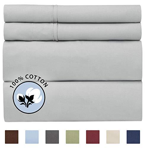 100% Cotton King Sheets Light Grey (4pc) Silky Smooth, Cooling 400 Thread Count Long Staple Combed Cotton King Sheet Set – 400TC High Thread Count King Sheets - King Bed Sheets All Cotton 100% Cotton
