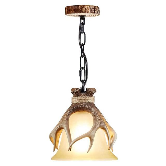 Rustic Pendant Lighting for Kitchen Island Dining Room Foyer Farmhouse,Mini Glass Hanging Light Fixture Deer Horn Antler Pendant Light