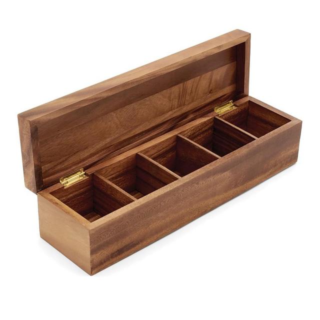 Ironwood Gourmet Townhouse Tea Box, Acacia Wood, 5-Cell