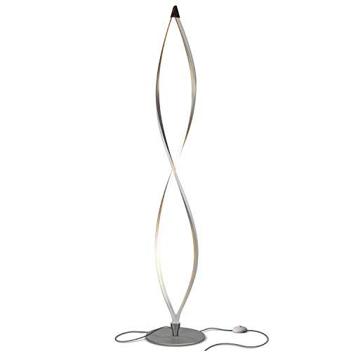 Brightech Twist - Modern LED Living Room Floor Lamp - 43" Bright Contemporary Standing Light - Built in Dimmer Switch with 3 Brightness Settings - Cool, Futuristic Lighting - Silver