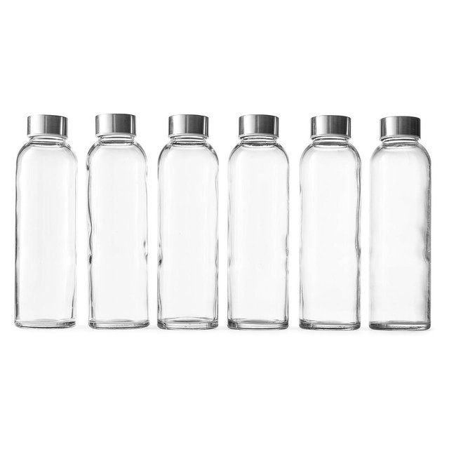 Epica 17oz Reusable Glass Water Bottles with Lids - Juice Storage, Durable & Eco-Friendly, Set of 6
