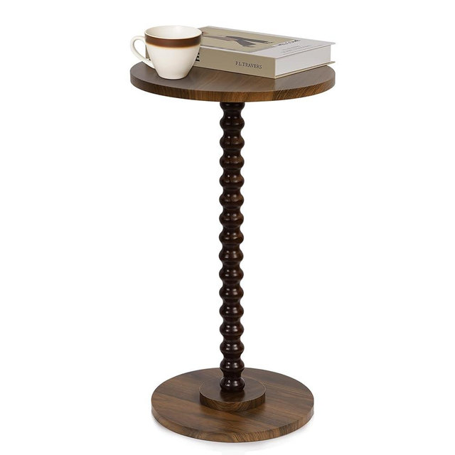 Round Side Table, Small End Table for Small Space, Modern Accent Table with Solid Wood Leg, Easy Assembly for Living Room, Bedroom, Corners, and Office (Rustic Brown)