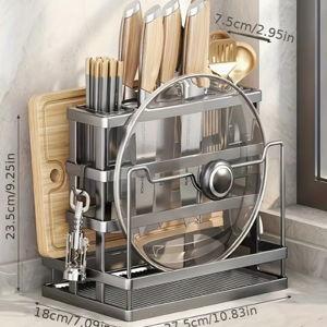 1pc Stainless steel kitchen Knife Holder with multi-functional storage rack