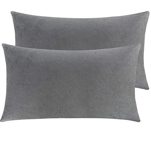 NTBAY Zippered Velvet King Pillowcases, 2 Pack Super Soft and Cozy Luxury Solid Color Pillow Cases, 20 x 36 Inches, Smoke Grey