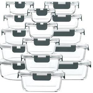 M MCIRCO 30 Pieces Glass Food Storage Containers with Snap Locking Lids,Glass Meal Prep Containers Set - Airtight Lunch Containers, Microwave, Oven, Freezer and Dishwasher
