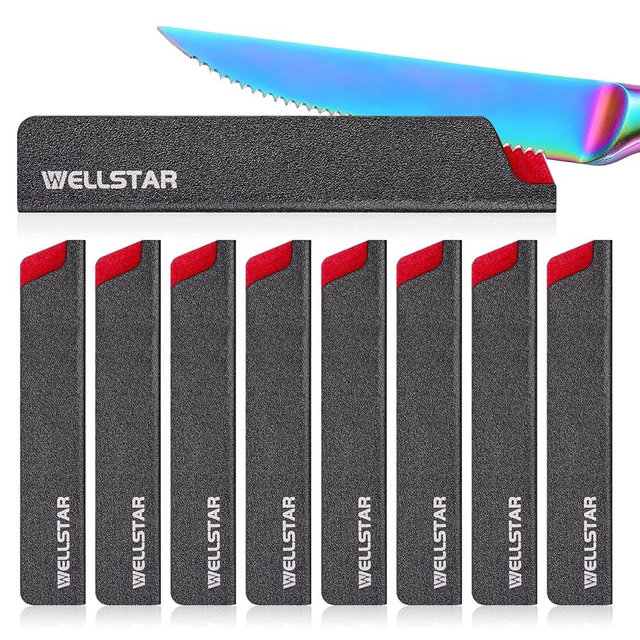 WELLSTAR Steak Knife Edge Guards Set, 8 Piece Universal Blade Covers, BPA Free ABS Protective Blade Sheaths, Non-Scratch Felt Lining Kitchen Utility or Steak Knives Covers (Knives not included)