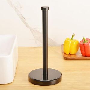 Paper Towel Holder Countertop, Heavy Weighted Black Marble Paper Towels Holder for Kitchen Counter, Modern Standing Papertowel Roll Holders(Matte Black Stainless Steel Bar, Black Natural Marble Base)