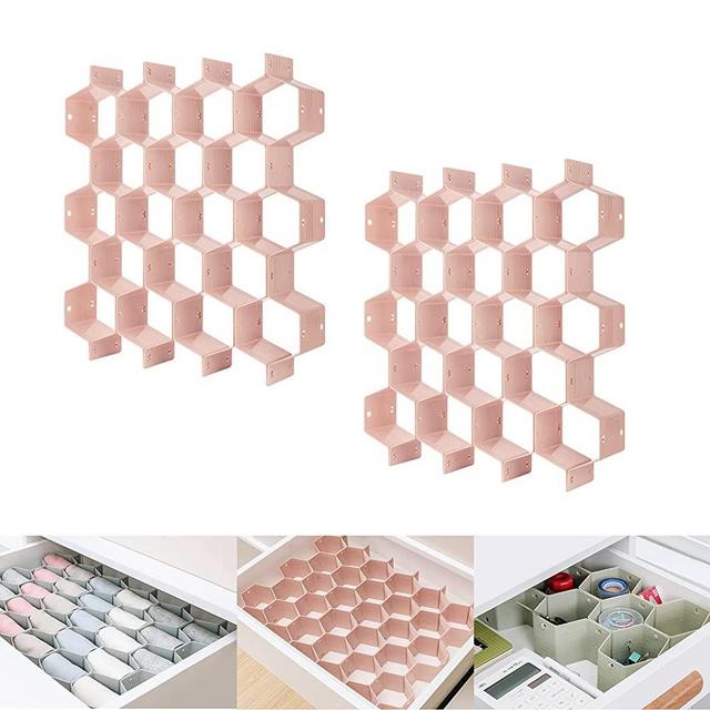 Honeycomb Separator Adjustable Drawer Organizer Divider for Underwear Belt-Scarf Socks Organizer (Pink(2pcs))