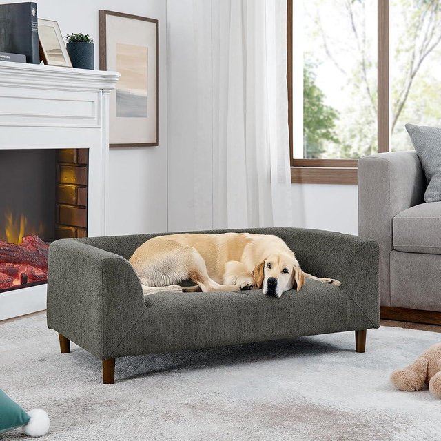 Ball & Cast 39" Dog Bed Couch with Backrest and Armrests,Dog Sofa for Small and Medium Dogs W/Short Sofa Leg Design,Pet Couches W/Soft Cushion,Dark Gary