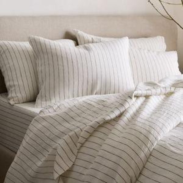 European Linen Deluxe Bedding Bundle in Pencil Stripe in Queen
