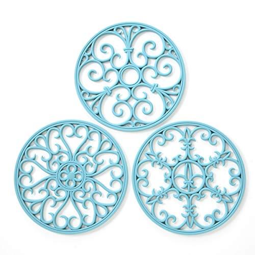 Silicone Trivet Mat - Non-Slip & Heat Resistant Kitchen Hot Pads for Countertops & Table - Kitchen Trivets for Hot Dishes & Cookware - Hot Pot Holder for Pots & Pans - Turquoise,Set of 3