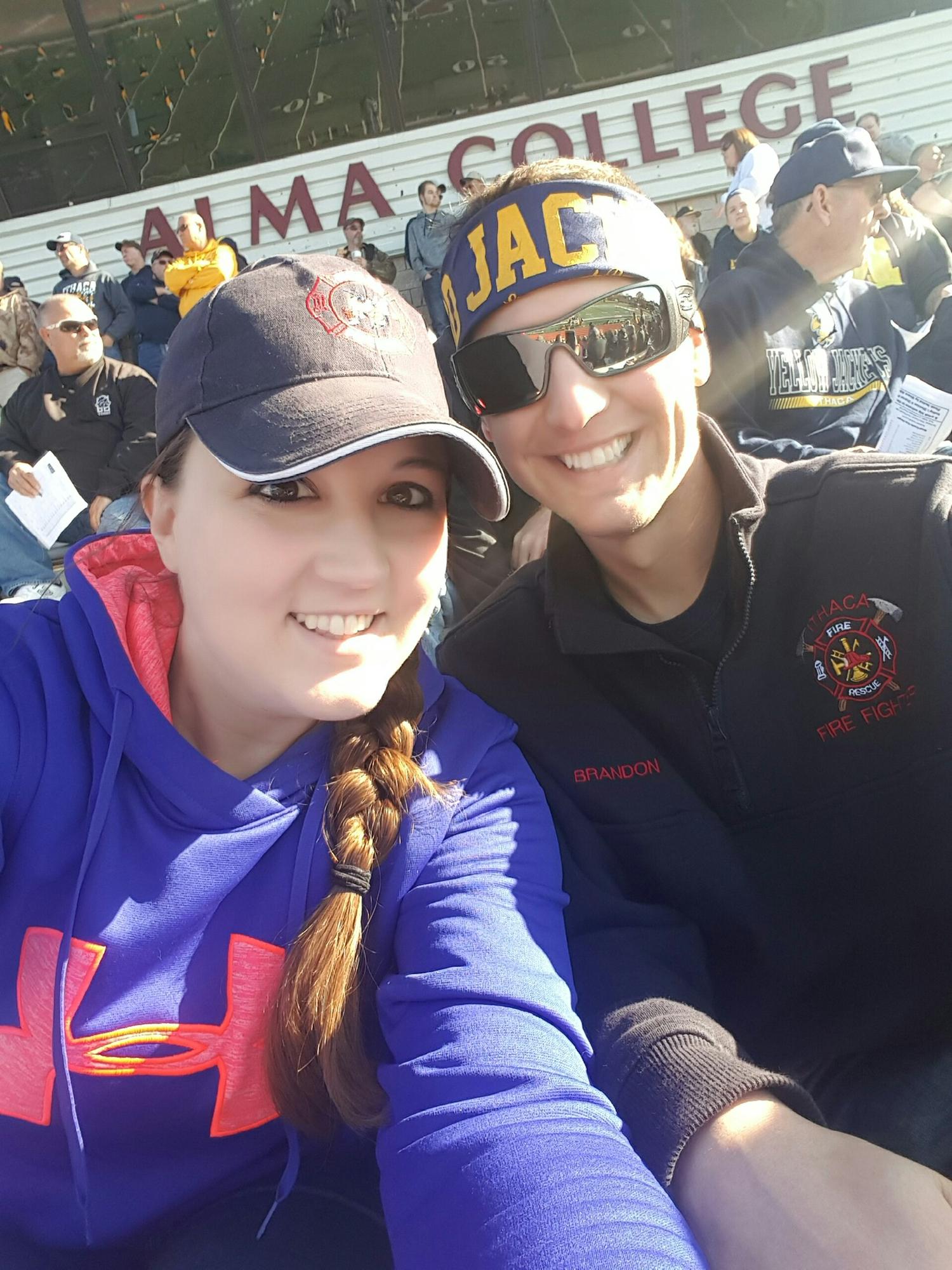 Cheering on Ithaca Football in Alma.