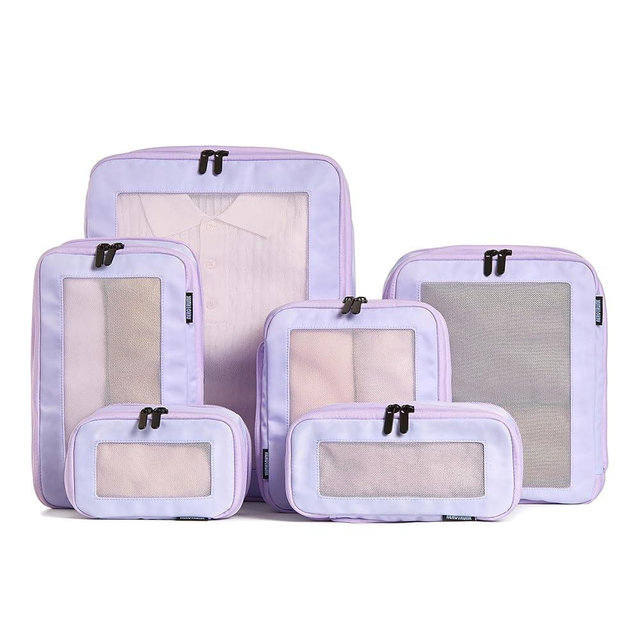 Aerotrunk Compression Packing Cubes for Travel - Luggage Organizer Bags - Double Zipper Packing Cubes for Suitcases (6-Pack, Purple)
