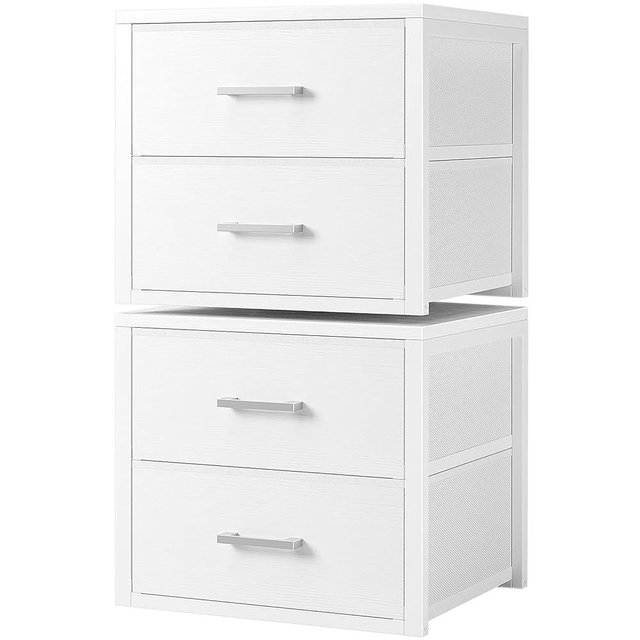 BOLUO Stackable Storage Drawers Closet Organizers and Storage Fabric White 2 Drawer Dresser for Bedroom 2 Packs Modern