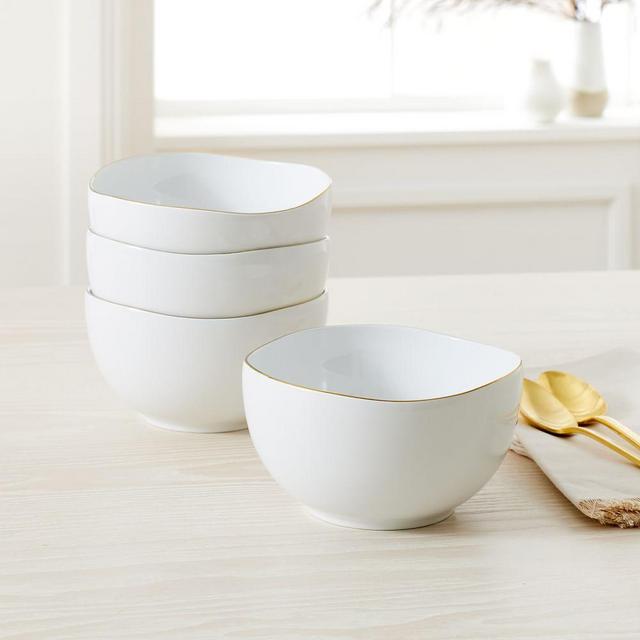 Organic Rimmed New Cereal Bowl, Set of 4, Gold Rim