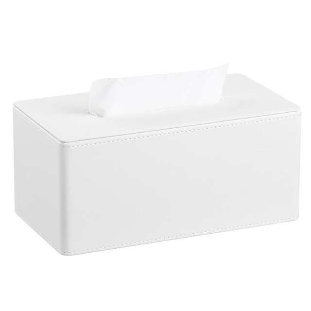 MEIBOOCH PU Leather Tissue Box Cover for 120(3-Ply)/ 160(2-Ply) Count Box of Tissues, Rectangle Tissue Box Holder for Bathroom Bedroom Living Room Office (Cream-White)