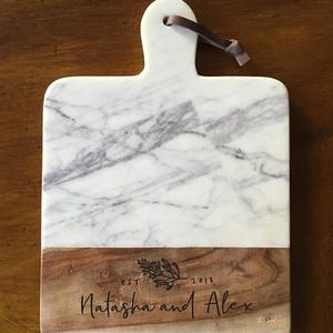 Marble and Wood Engraved Cheese Board, Personalized Cheese Board, Engraved Cutting Board, Newlywed Gift, Wedding Gift