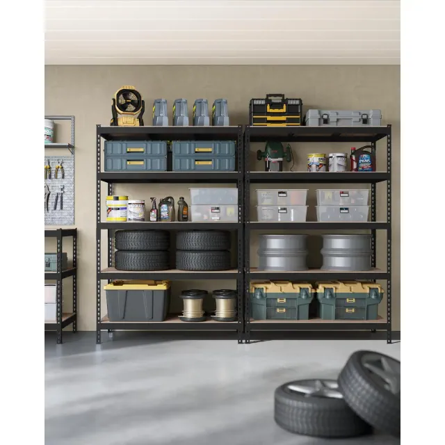 5-Tier Storage Shelves, Set of 2 Garage Storage, Adjustable Shelving Units, 23.6 x 47.2 x 70.9 Inches, Shed Warehouse Basement, Black