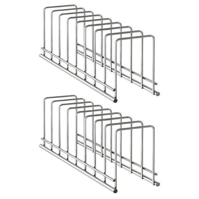 PINNIYOU Pot Lid Organizer, 2 Pack Kitchen Plate Pot Lid Rack Holder Rest, Storage Cutting Boards, Bakeware, Pots & Pans Serving Trays, Reusable Containers in Cabinet Pantry, USU201, Silver