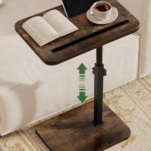 TV Tray Side Table for Couch - 360° Swivel Adjustable Height Rotating Sofa Table C Table End Table Laptop Desk with Phone & Tablet Slot, Perfect for Eating Working Reading, Fits Small Spaces
