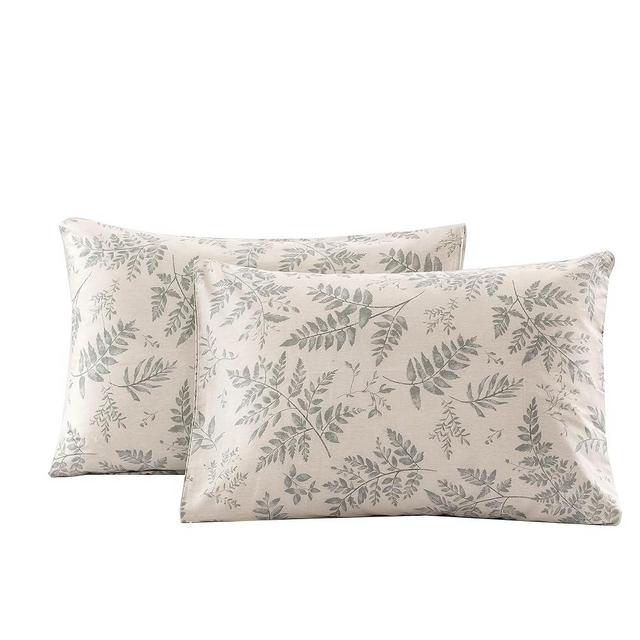 ECOCOTT 2 Pack Pillowcase Standard Size with Green Botanical Plant Leaves Pattern Pillow Cases Set, 100% Cotton Standard Pillow Covers Envelope Closure (Standard, 20"x26")