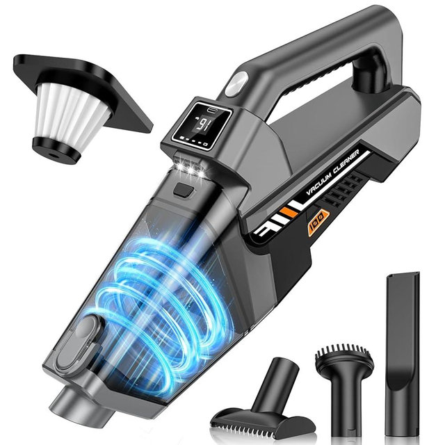 Gxzsk Handheld Vacuum Cordless, 16KPA Powerful Suction Hand Held Vacuum Cleaner Dust Busters Cordless Rechargeable, HD Display & 3 LED Lights, Portable Vacuum for Car, Home, Pet Hair