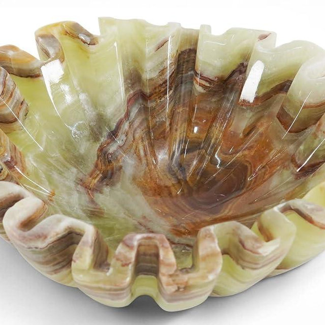 SPESHSTONES Marble Scalloped Bowl 6 Inch Handmade Green Onyx Ruffle Bowl, Small Bowls for Table Centerpieces & Housewarming Gifts, Modern Ring Dish, Fruit & Key Bowl for Entry Table, Fluted Bowl