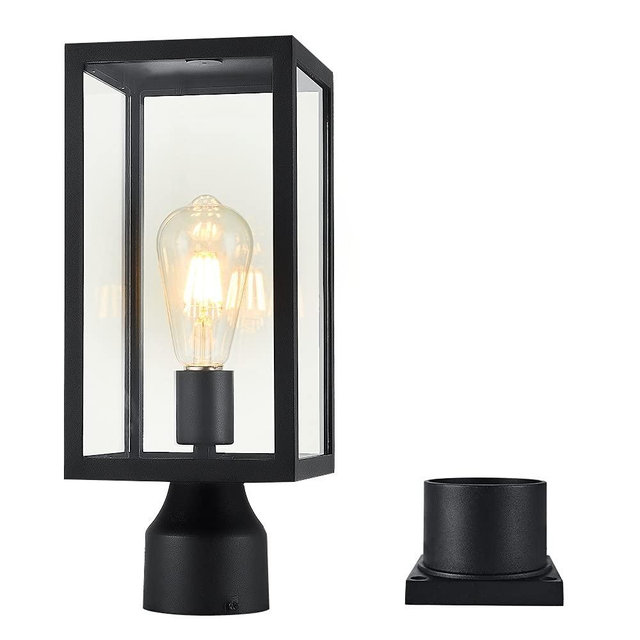 Windben Large 15 inch Outdoor Post Light,Waterproof Cast Aluminium Lamp Post Light Fixture,Post Lantern with Pier Mount Base,Matte Black,Suitable for Garden,Yard,Driveway,etc