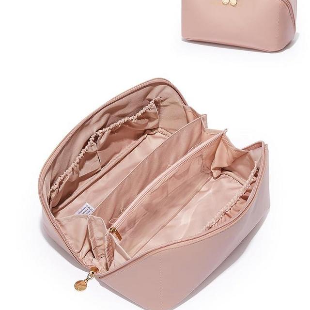 EACHY Travel Makeup Bag,Large Capacity Cosmetic Bags for Women,Waterproof Portable Pouch Open Flat Toiletry Bag Make up Organizer with Divider and Handle (Large-Pink, Large)