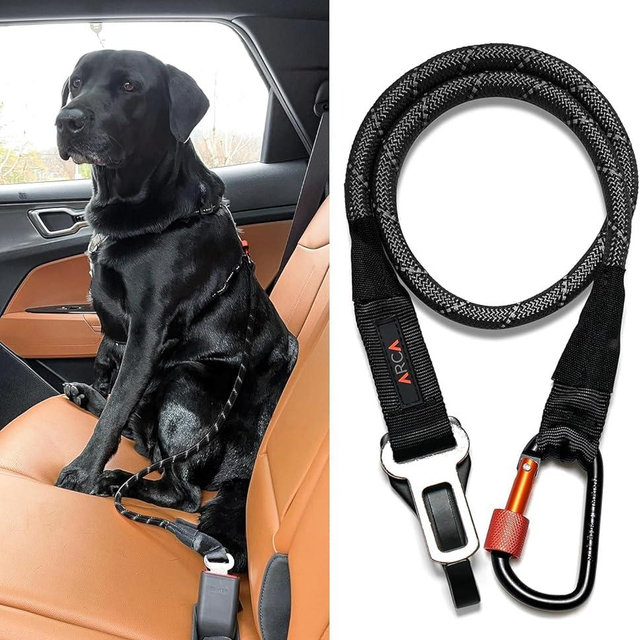 ARCA PET Dog Seat Belt for Car | Universal Dog Car Seatbelt | Durable Reflective Rope with Clip Hook Latch, Buckle and Alloy Carabiner- Safe and Secure Pet Safety Restraint