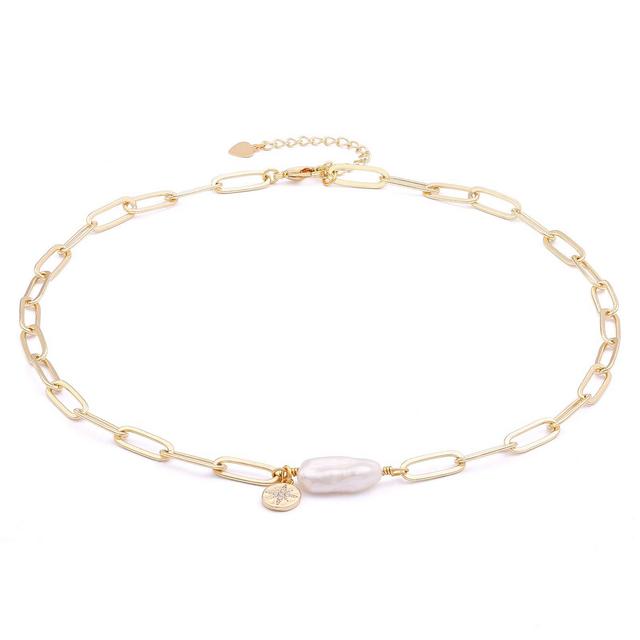 18k Gold Paperclip Chain Choker Satellite Chain Lava Bead Pendant Necklace Dainty Jewelry for Women 16''