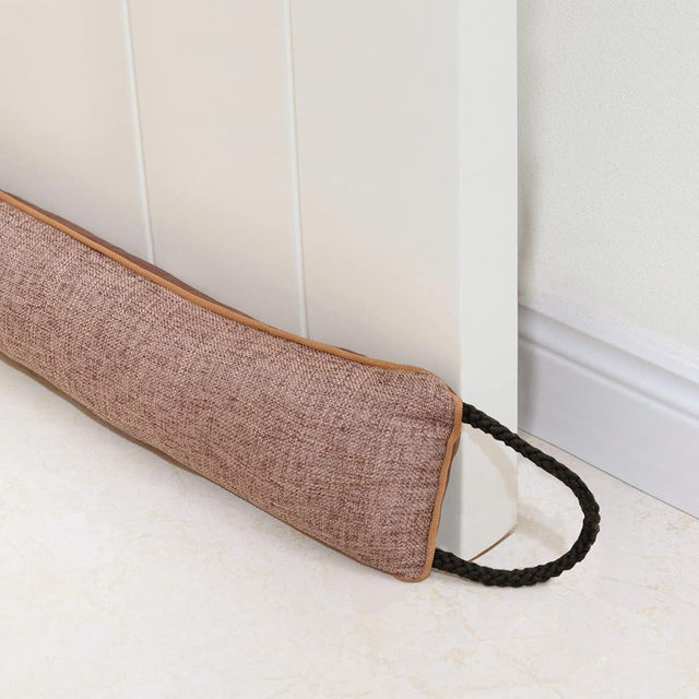 Marwood Under Door Draft Stopper 30 inch Wind Stopper for Door & Window, Weighted French Air Draft Stopper Front Door Snake Noise Blocker for Bottom of Door with Hanging Loops - Brown